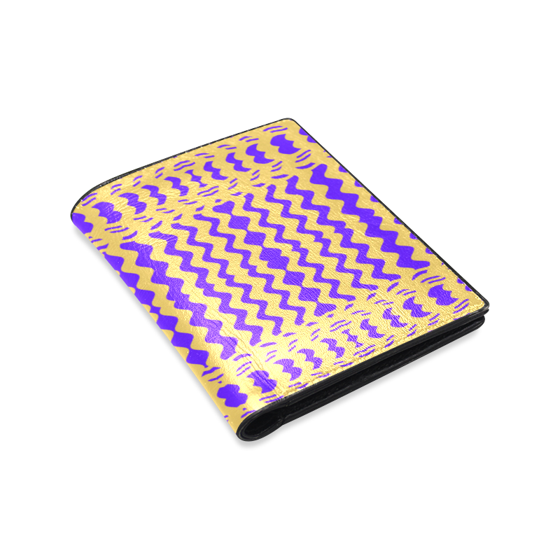 Purple Yellow Modern  Waves Lines Men's Leather Wallet (Model 1612)