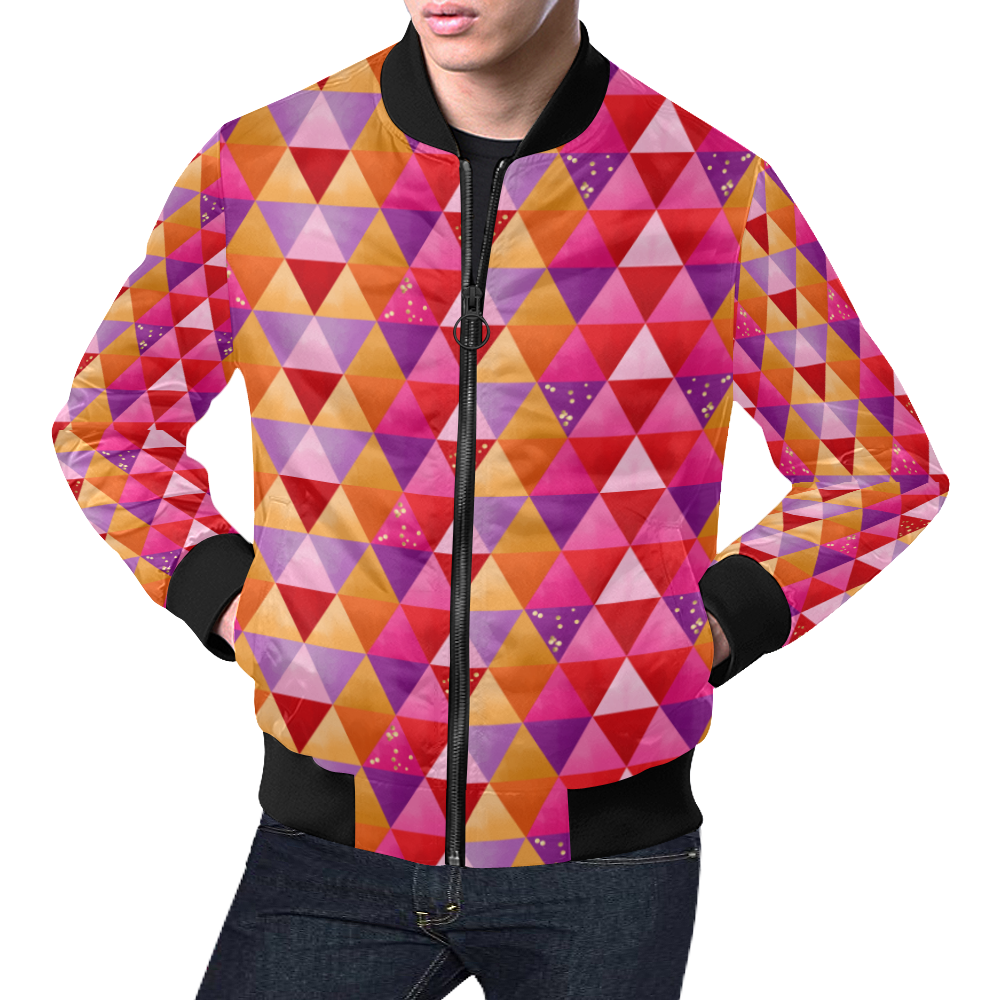 Triangle Pattern - Red Purple Pink Orange Yellow All Over Print Bomber Jacket for Men (Model H19)