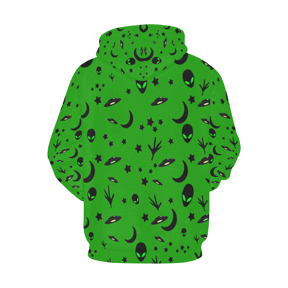 Alien Flying Saucers Stars Pattern on Green All Over Print Hoodie for Men/Large Size (USA Size) (Model H13)