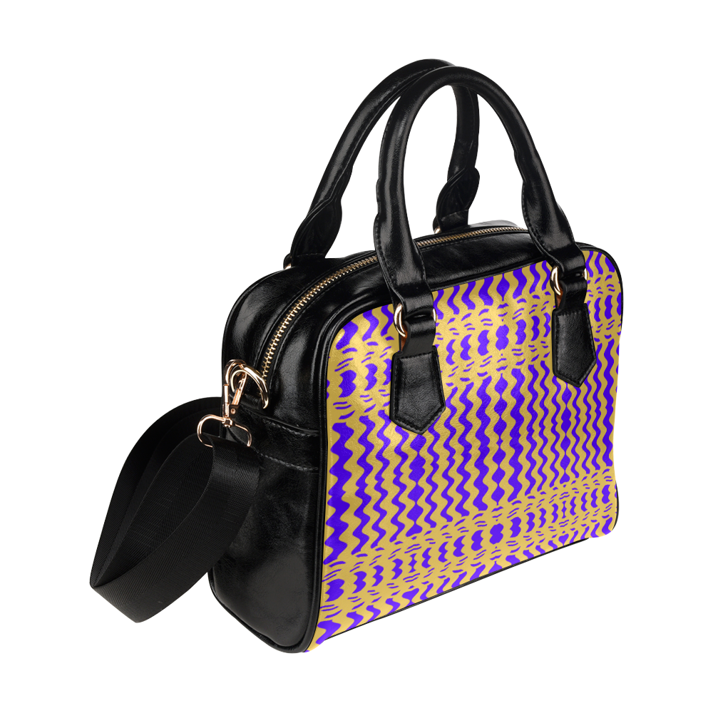 Purple Yellow Modern  Waves Lines Shoulder Handbag (Model 1634)