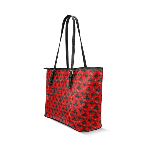 Las Vegas Black and Red Casino Poker Card Shapes on Red Leather Tote Bag/Small (Model 1640)