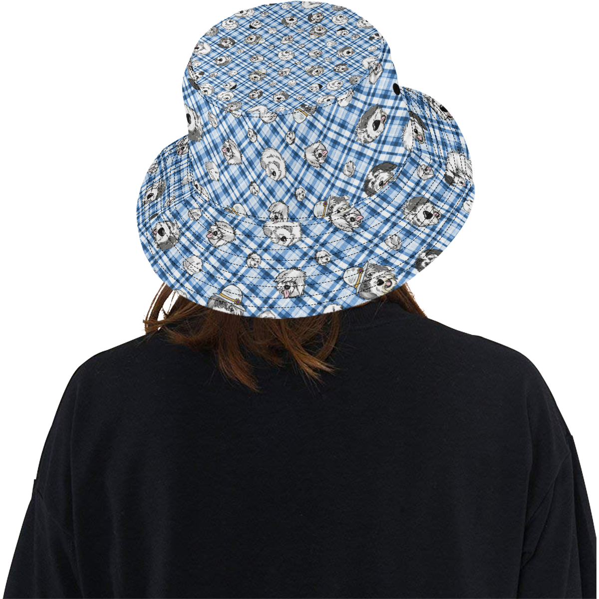 blue-white Plaid sheepies All Over Print Bucket Hat