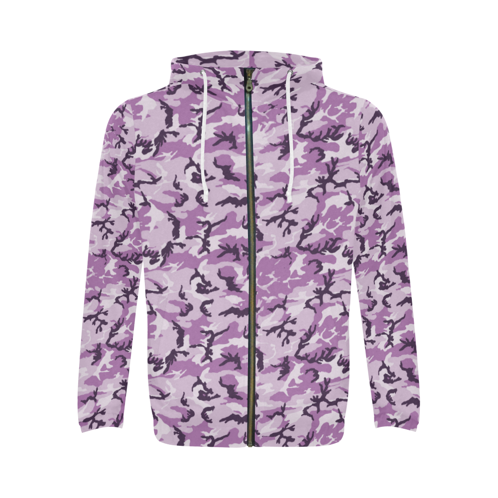 Woodland Pink Purple Camouflage All Over Print Full Zip Hoodie for Men (Model H14)