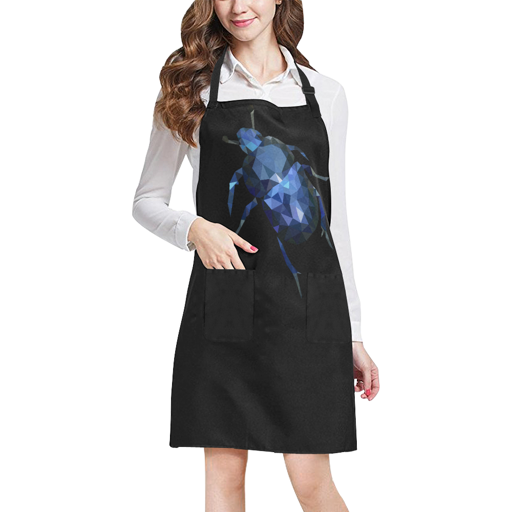 Low poly geometric blue bug All Over Print Apron