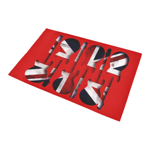 Union Jack British UK Flag Guitars on Red Bath Rug 20''x 32''