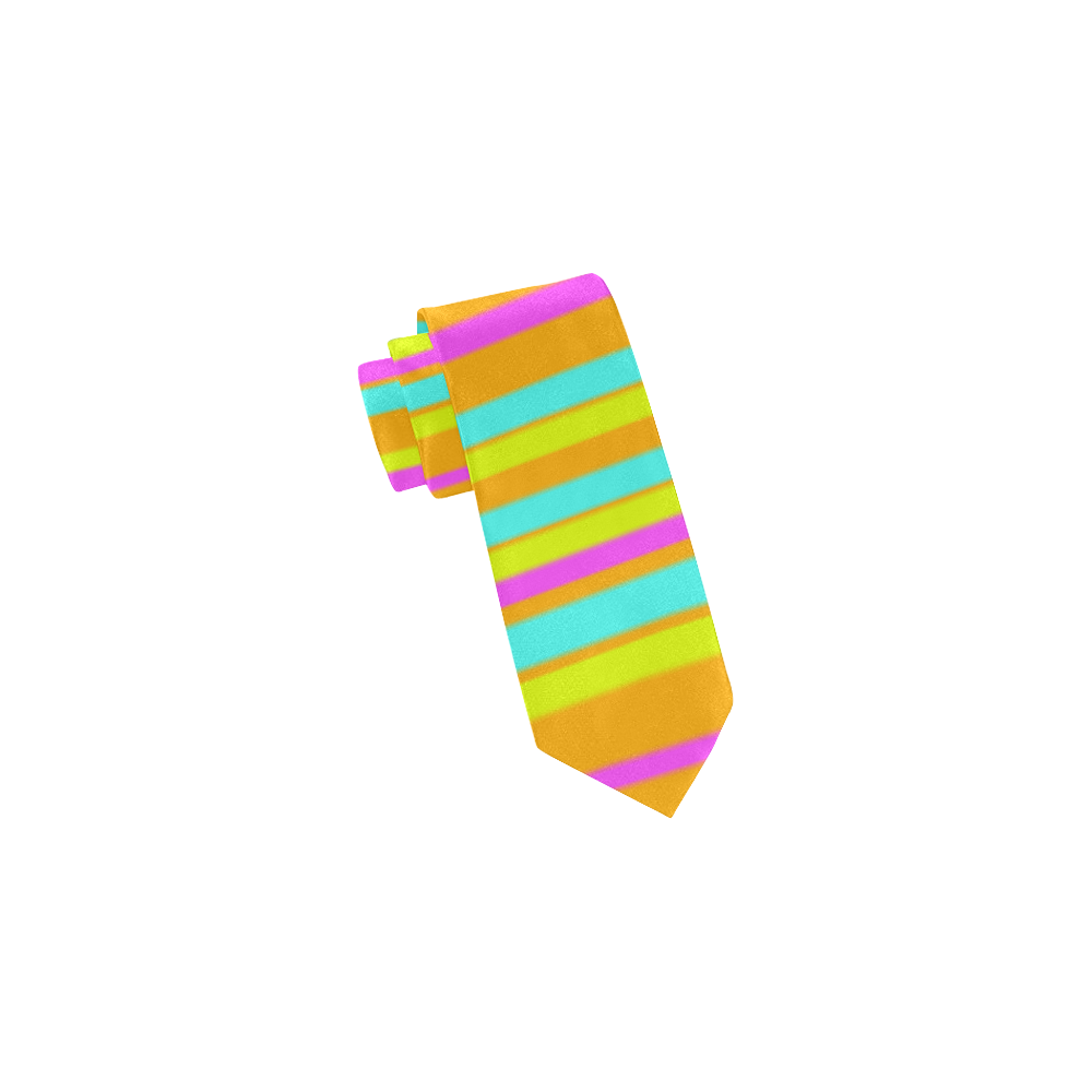 Neon Stripes  Tangerine Turquoise Yellow Pink Classic Necktie (Two Sides)