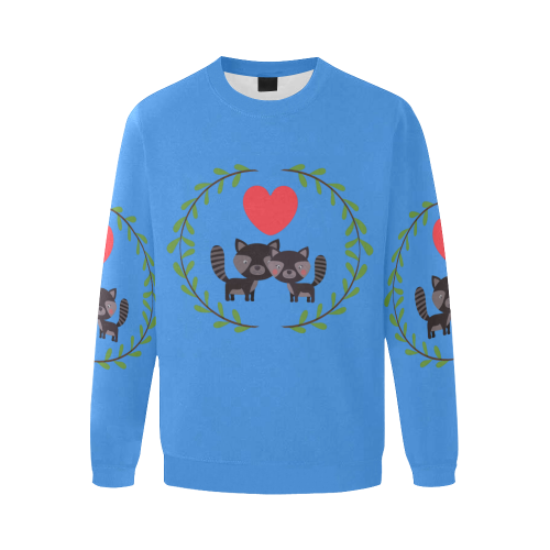 Racoons in love blue Men's Oversized Fleece Crew Sweatshirt/Large Size(Model H18)