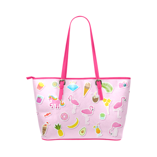 Fairlings Delight's 80's Glam Collection-  Summer Pink Fun 53086a1 Leather Tote Bag/Small (Model 1651)