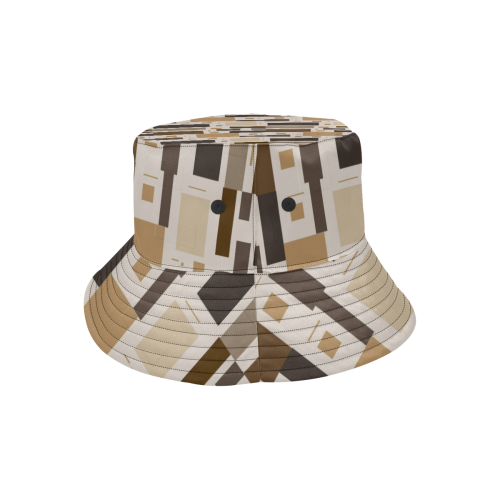 Abstract Brown Squares All Over Print Bucket Hat