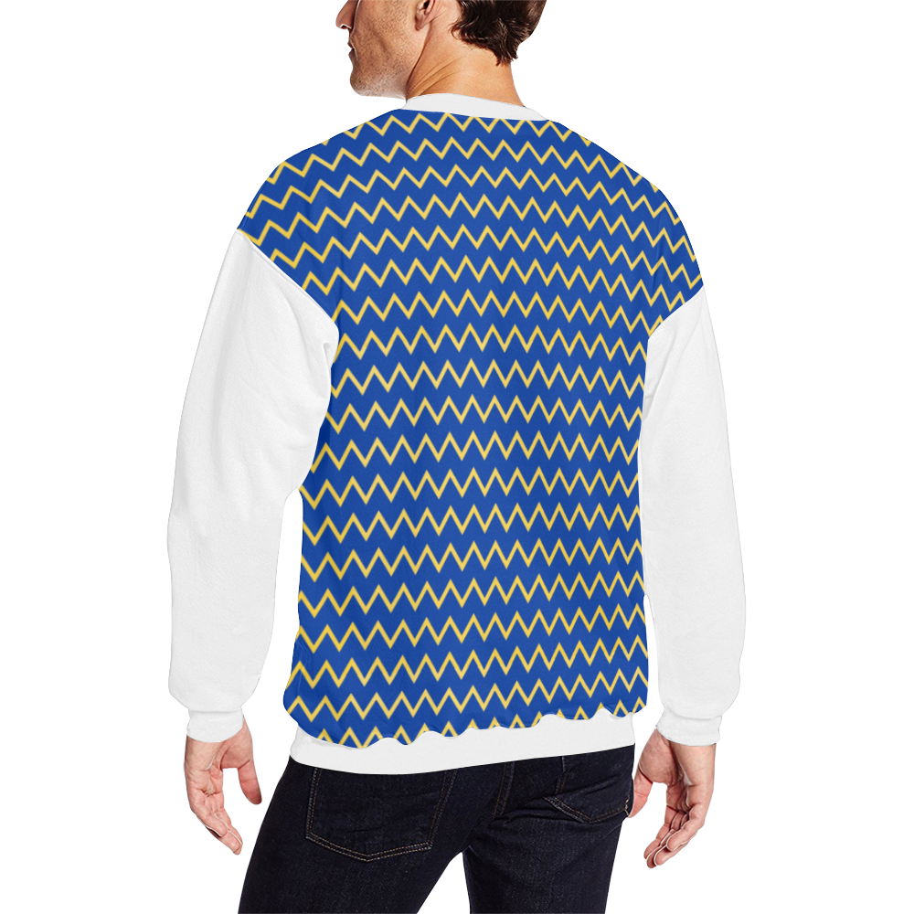 Chevron Jaune/Bleu Men's Oversized Fleece Crew Sweatshirt/Large Size(Model H18)