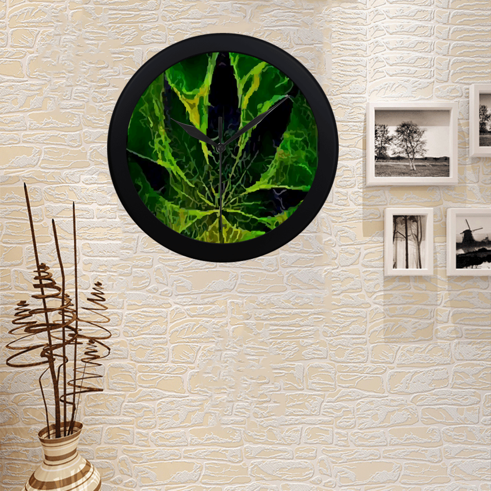 Acid Leaf (Black Circular Plastic Wall clock