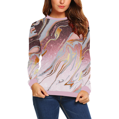 Rose gold glitter marble All Over Print Crewneck Sweatshirt for Women (Model H18)