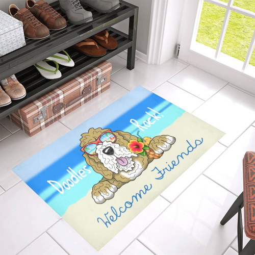Doodle Beach-Golden & White Azalea Doormat 30" x 18" (Sponge Material)