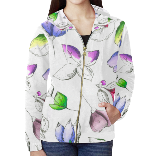 floral vi All Over Print Full Zip Hoodie for Women (Model H14)