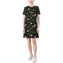Cosmic girl Short-Sleeve Round Neck A-Line Dress (Model D47)