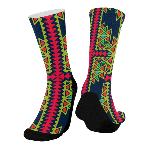 Distorted shapes on a blue background Mid-Calf Socks (Black Sole)