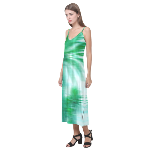 Palm Beach V-Neck Open Fork Long Dress(Model D18)