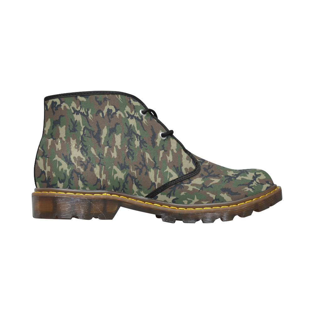 Woodland Forest Green Camouflage Women's Canvas Chukka Boots (Model 2402-1)