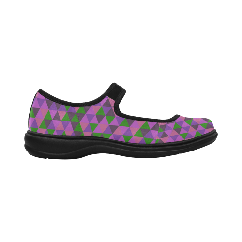 retro pink purple geometric pattern Mila Satin Women's Mary Jane Shoes (Model 4808)