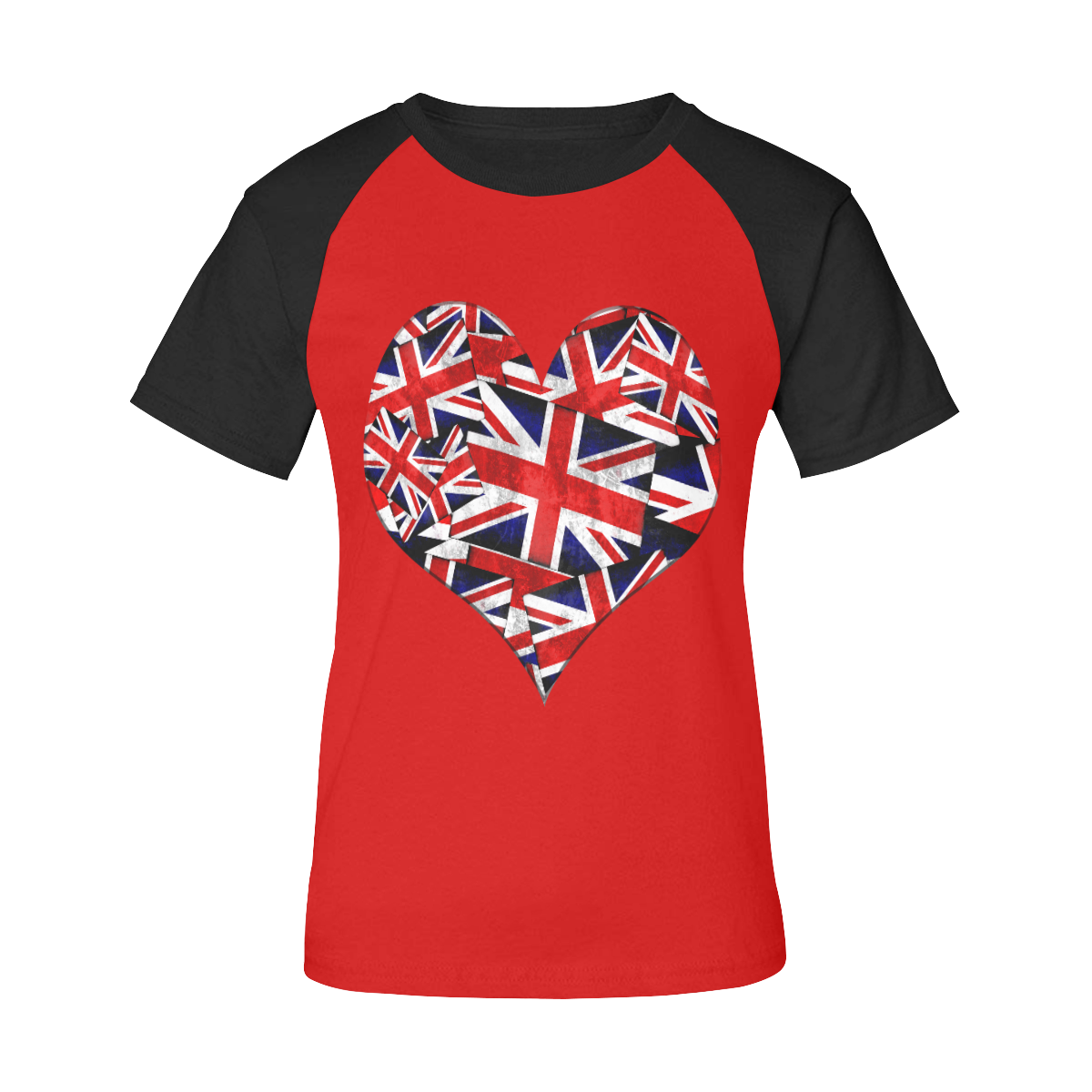 Union Jack British UK Flag Heart - Red Women's Raglan T-Shirt/Front Printing (Model T62)