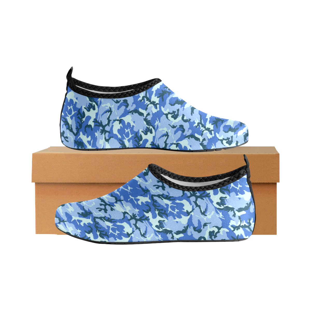 Woodland Blue Camouflage Kids' Slip-On Water Shoes (Model 056)