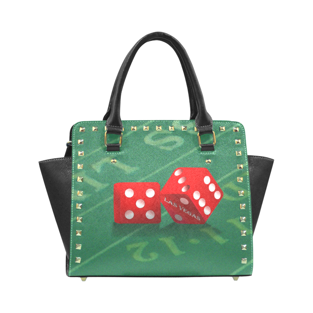 Las Vegas Dice on Craps Table Rivet Shoulder Handbag (Model 1645)