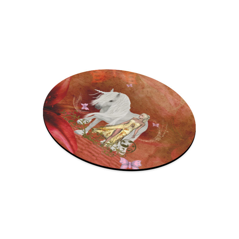 Unicorn with fairy and butterflies Round Mousepad