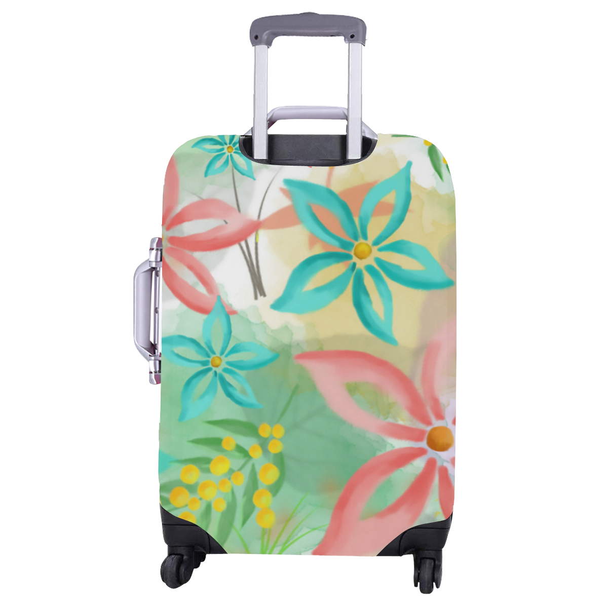 Flower Pattern - coral pink, teal green, yellow Luggage Cover/Large 26"-28"