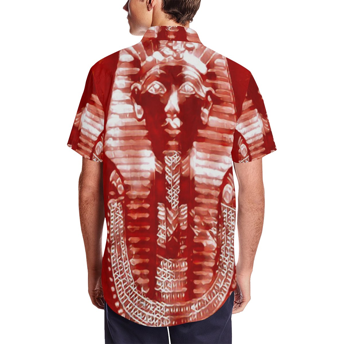 Egyptian Pharaoh of Blood Airbrush Occult Underground Satin Dress Shirt Men's Short Sleeve Shirt with Lapel Collar (Model T54)