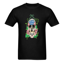 Biker Sugar Skull Black Men's T-shirt in USA Size (Front Printing Only) (Model T02)