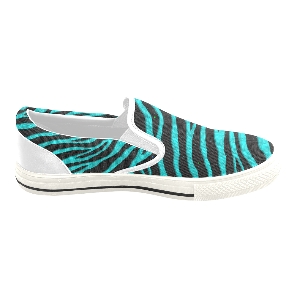 Ripped SpaceTime Stripes - Cyan Women's Slip-on Canvas Shoes/Large Size (Model 019)