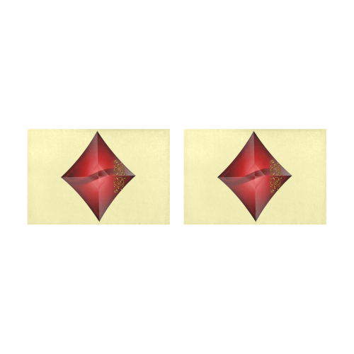 Diamond  Symbol Las Vegas Playing Card Shape on Yellow Placemat 12’’ x 18’’ (Set of 2)