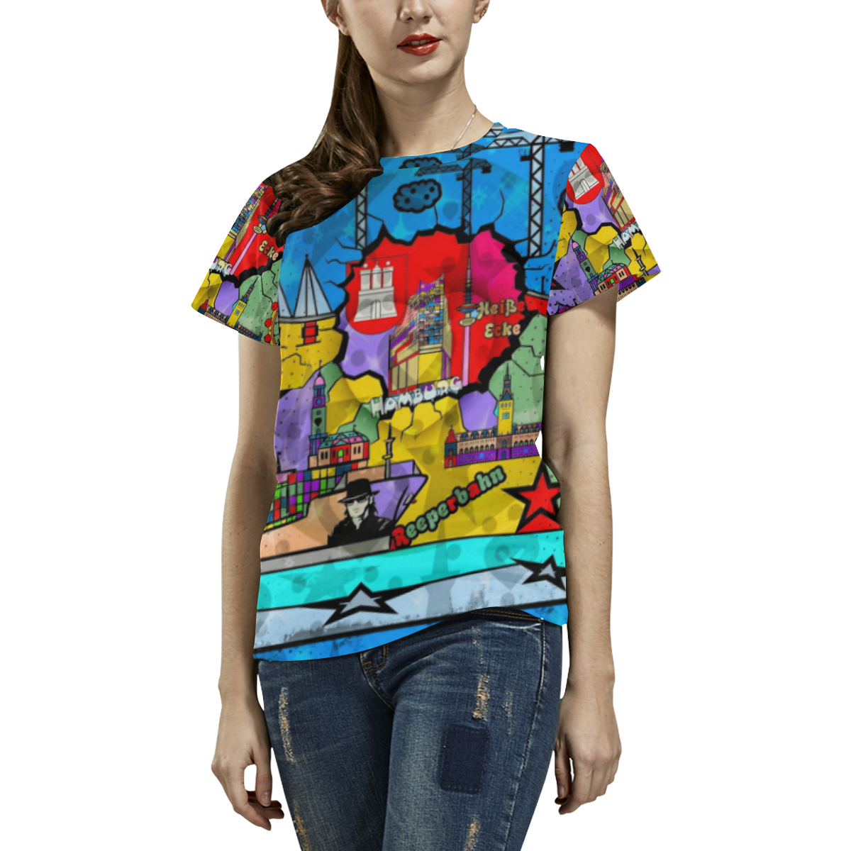 Hamburg Germany Popart by Nico Bielow All Over Print T-Shirt for Women (USA Size) (Model T40)