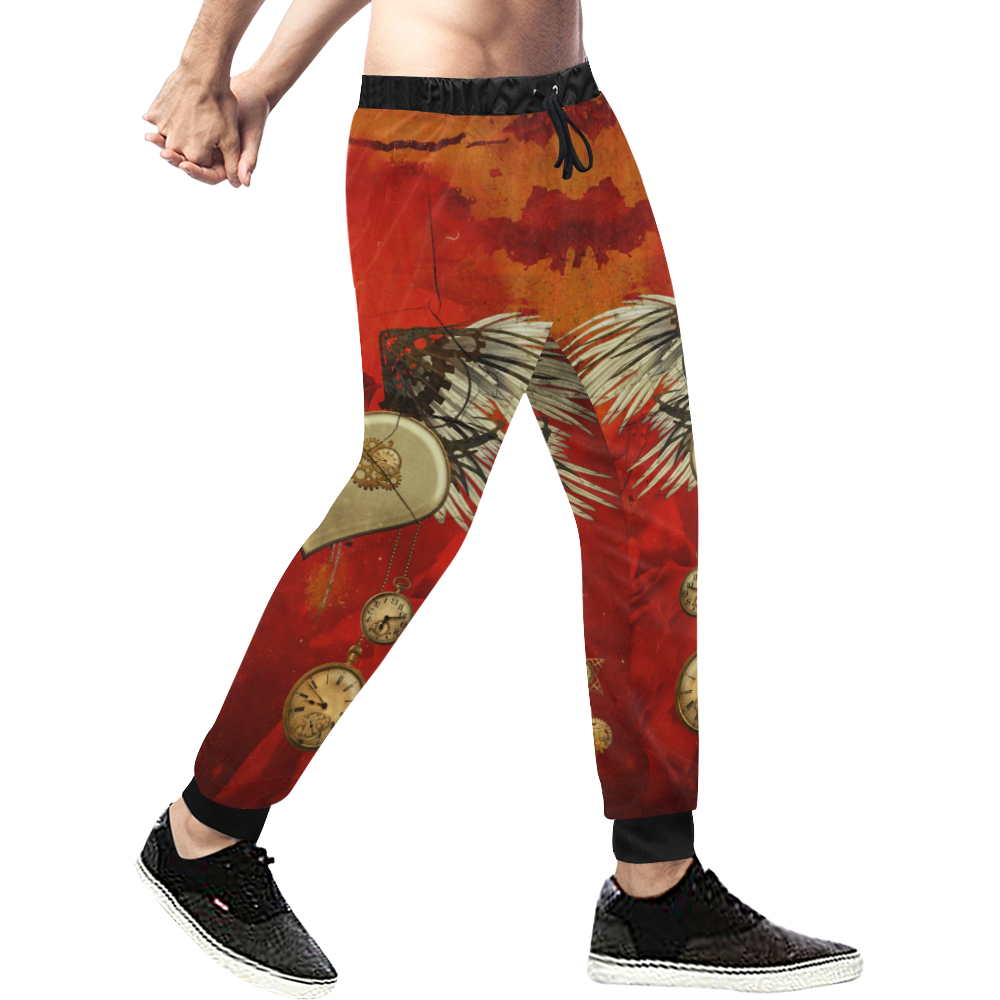 Steampunk heart, clocks and gears Men's All Over Print Sweatpants (Model L11)