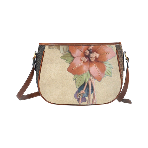 Leathe & Suede - Flower Art Saddle Bag/Small (Model 1649) Full Customization
