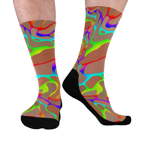 Colorful wavy shapes Mid-Calf Socks (Black Sole)
