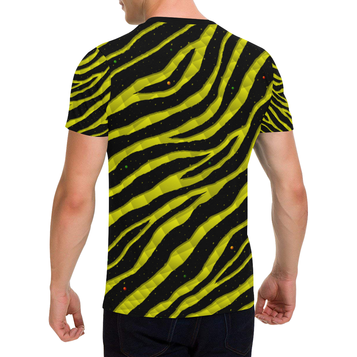 Ripped SpaceTime Stripes - Yellow Men's All Over Print T-Shirt with Chest Pocket (Model T56)