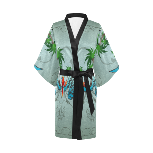 cute parrot with wings and palm Kimono Robe