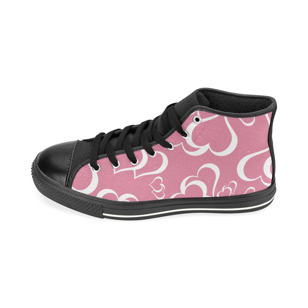 White and Pink Hearts Pattern High Top Canvas Women's Shoes/Large Size (Model 017)