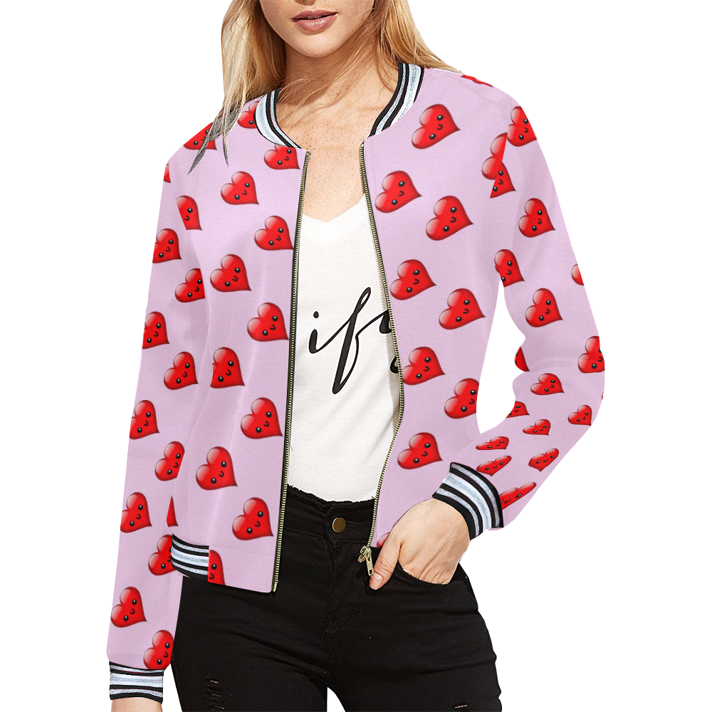 kawai hearts All Over Print Bomber Jacket for Women (Model H21)