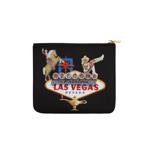Las Vegas Welcome Sign on Black Carry-All Pouch 6''x5''
