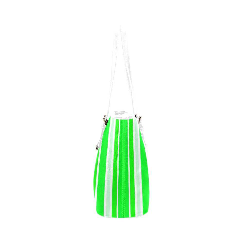 Neon Green Stripes Leather Tote Bag/Small (Model 1651)