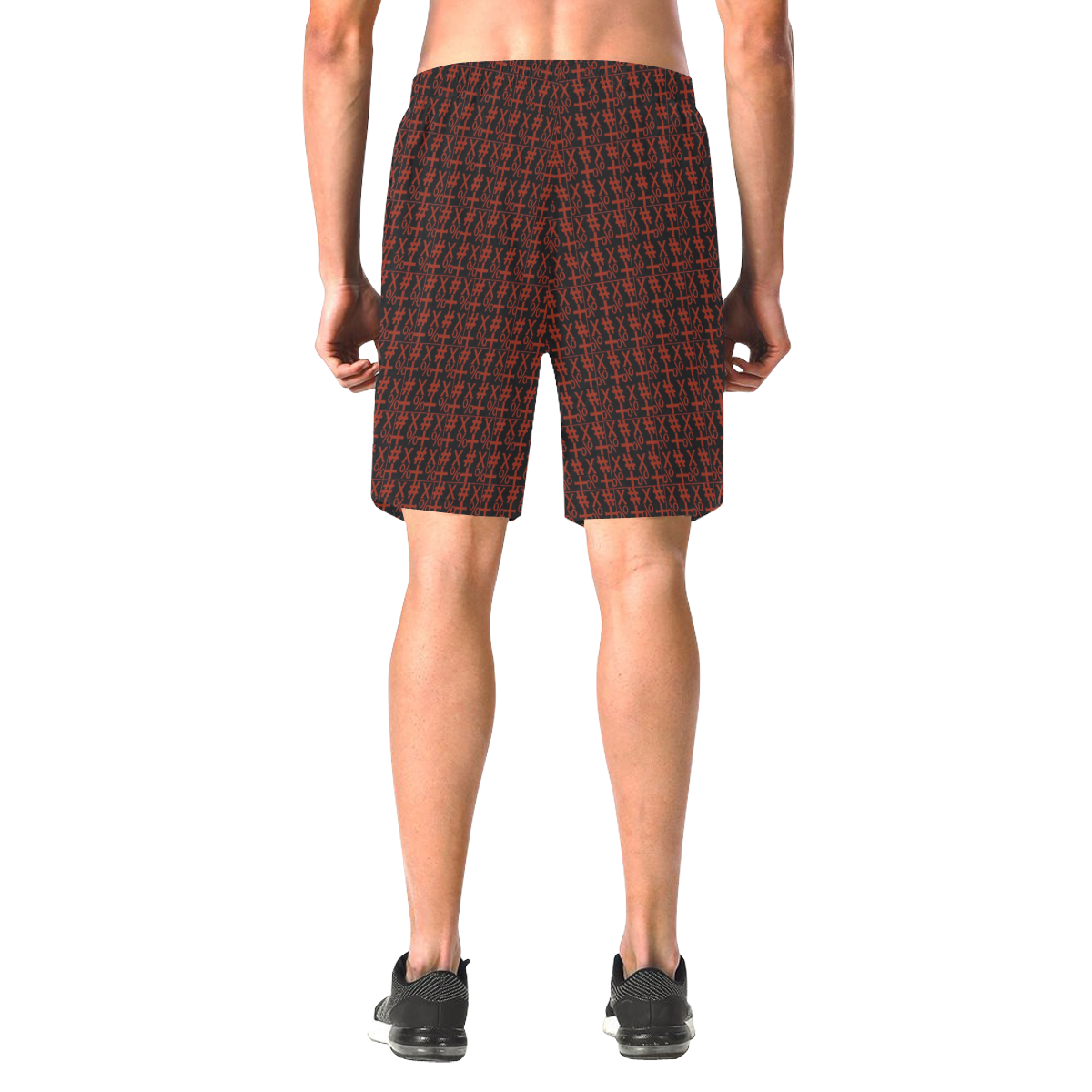 NUMBERS Collection Symbols Red/Black Men's All Over Print Elastic Beach Shorts (Model L20)