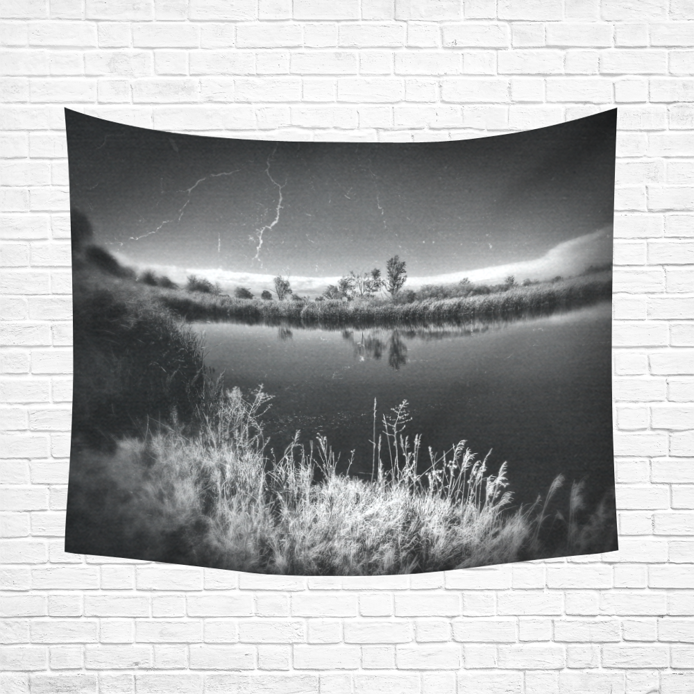 vintage pond black and white Cotton Linen Wall Tapestry 60"x 51"