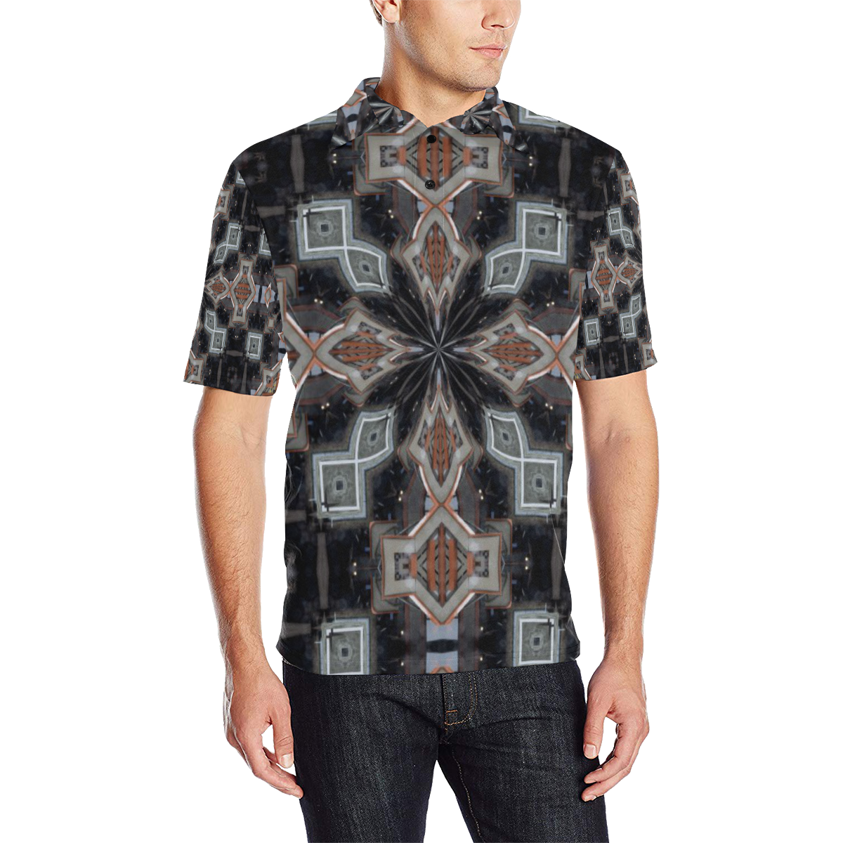 Lots of Squares Men's All Over Print Polo Shirt (Model T55)