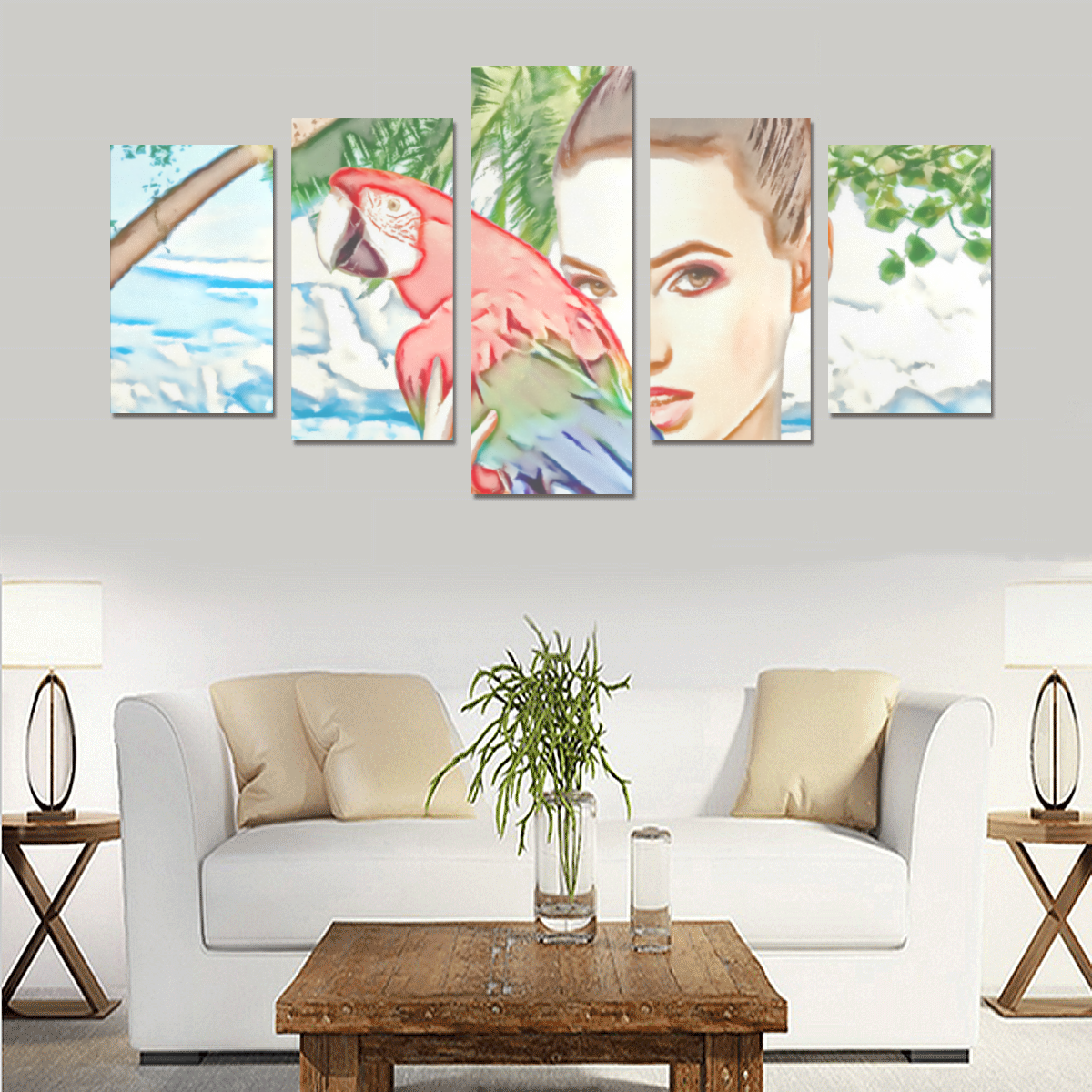 Girl with a parrot Canvas Print Sets C (No Frame)