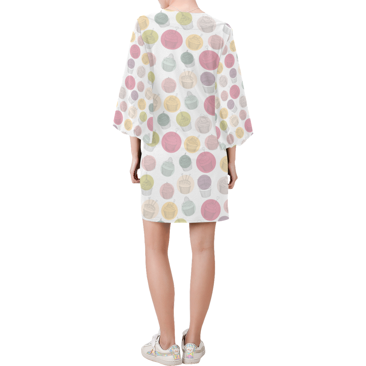Colorful Cupcakes Bell Sleeve Dress (Model D52)