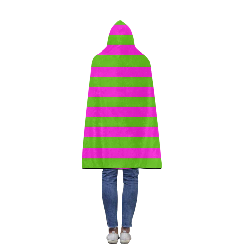 Pink Green Stripes Flannel Hooded Blanket 40''x50''