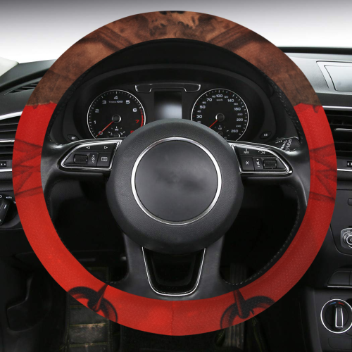 Skulls on red vintage background Steering Wheel Cover with Anti-Slip Insert