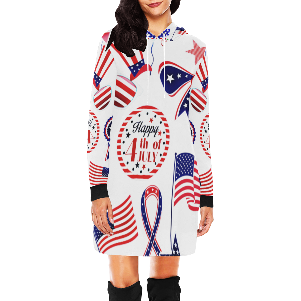 Happy 4th Of July Design By Me by Doris Clay-Kersey All Over Print Hoodie Mini Dress (Model H27)